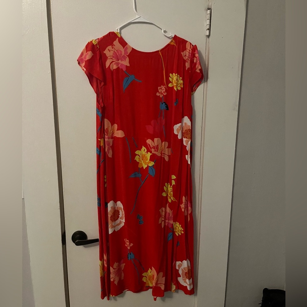 Red floral dress with small slit